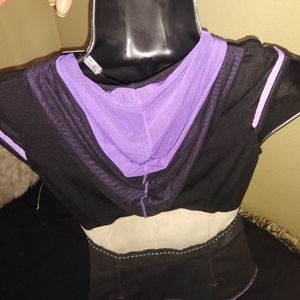 Denim and mesh hooded top